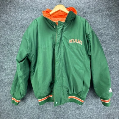 Chaqueta acolchada vintage años 90 Starter Miami Hurricanes pequeña cremallera completa verde a presión Foto 1 de 4