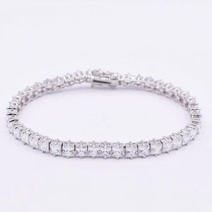 5mm Square Princess Cut Tennis Bracelet Real Sterling Silver 925 7.5" - Picture 1 of 7