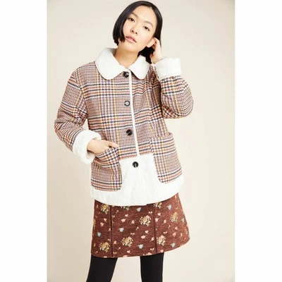 Nueva chaqueta de piel sintética a cuadros Anthropologie de NuRode $240 PEQUEÑA Foto 1 de 4