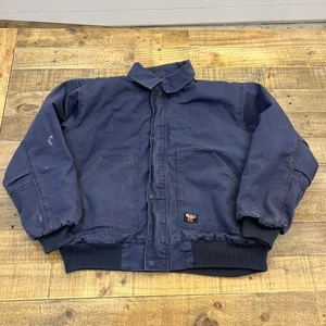 VTG Walls FR Flame Resistant Canvas Jacket Mens Large Navy Blue Lined Full Zip - Picture 1 of 11