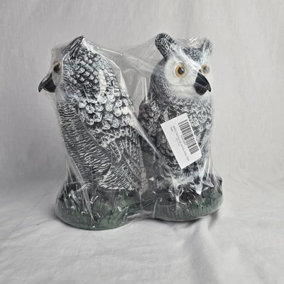 Deayou Decoy Garden Statue Two Owls Gray and White Plastic 10" New - Image 1 of 4