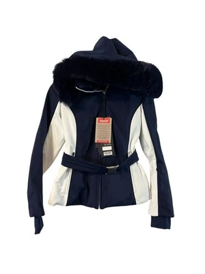 Oysho 女式滑雪雪地夹克外套 XS Recco Thinsulate 连帽蓝色白色全新带标签 — 第 1/4 张图片