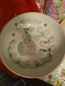 VtG M. A. Hadley Pottery 11" Serving Bowl Pear & Grapes Signed Pink Band w/Green - Picture 1 of 5