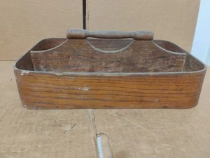 Vintage primitive Bauernhaus Holz Caddy geteilt Tragetasche Box mit Griff 12" x 8" x 4" - Bild 1 von 5