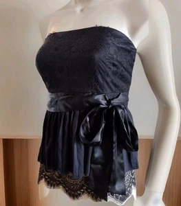 Vintage Y2K Black Strapless lace Babydoll Top Grunge Goth Whimsy Large MODA - Picture 1 of 7