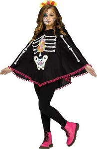 Fun World Girls Day of The Dead Child Poncho Costume One Size Child - Picture 1 of 2