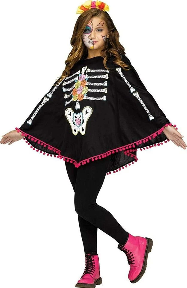 Fun World Girls Day of The Dead Child Poncho Costume One Size Child - Image 1 of 2