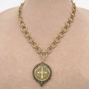 VSA Virgins Saints & Angels San Benito Medallion Link Necklace - Picture 1 of 7