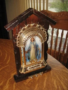 Portachiavi vintage mcm Madonna Maria legno targa montaggio a parete KITSCH religioso - Foto 1 di 8