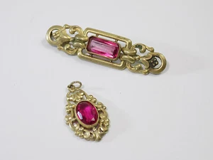 Vintage Jugendstil Charm Damen Anhänger + Brosche Messing Vergoldet Floral - Picture 1 of 8