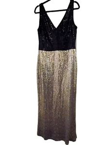 Abito Lauren Ralph Paillettes collo a V nero top basso oro elegante abito sexy 14 ottime condizioni - Foto 1 di 16