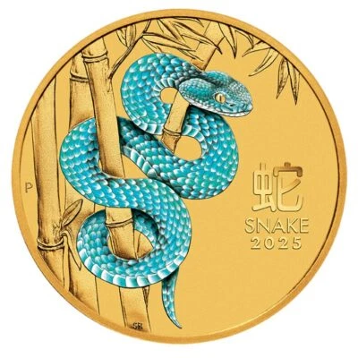 2025 Australia Lunar Series III Year of the Snake 1/10 oz Gold Colorized BU Coin - Image 1 of 4