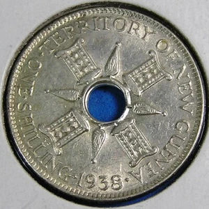 New Guinea 1 Shilling .925 Silver Coin 1938, Nice High Grade, Combined Shipping - Picture 1 of 4