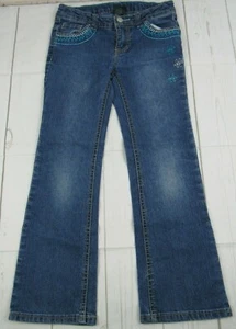 Faded Glory Girls Blue Jeans w/Embroidered Flowers Size 10  - Picture 1 of 5