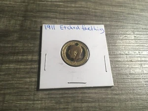 1911 Farthing, Etched Coin Pendant # 2844s 🇬🇧 - Picture 1 of 2
