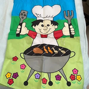 #8580 SUMMER GARDEN YARD FLAG GUY GLILL HOT DOGS - Picture 1 of 4