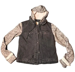 Mudd Black Hooded Demi Distressed Jacket Girls Size Small Black And Gray  - Picture 1 of 10