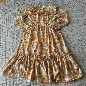 Abito vintage boho floreale manica lunga con volant colori autunnali made in USA piccolo - Foto 1 di 10