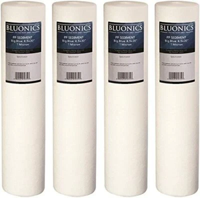 Bluonics 4.5" x 20" Sediment Water Filters (1 Micron) 4 Whole House Cardridges - Image 1 of 4