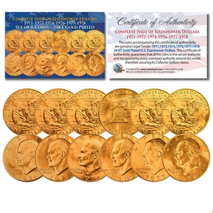 EISENHOWER IKE US DOLLARS 24K GOLD Clad 6-COIN Complete Set of 6 Years 1971-1978 - Picture 1 of 1