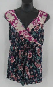Women's Size XL Navy Blue Floral Rayon Romper Bohemian Flutter Sleeve: Brand New - Picture 1 of 5