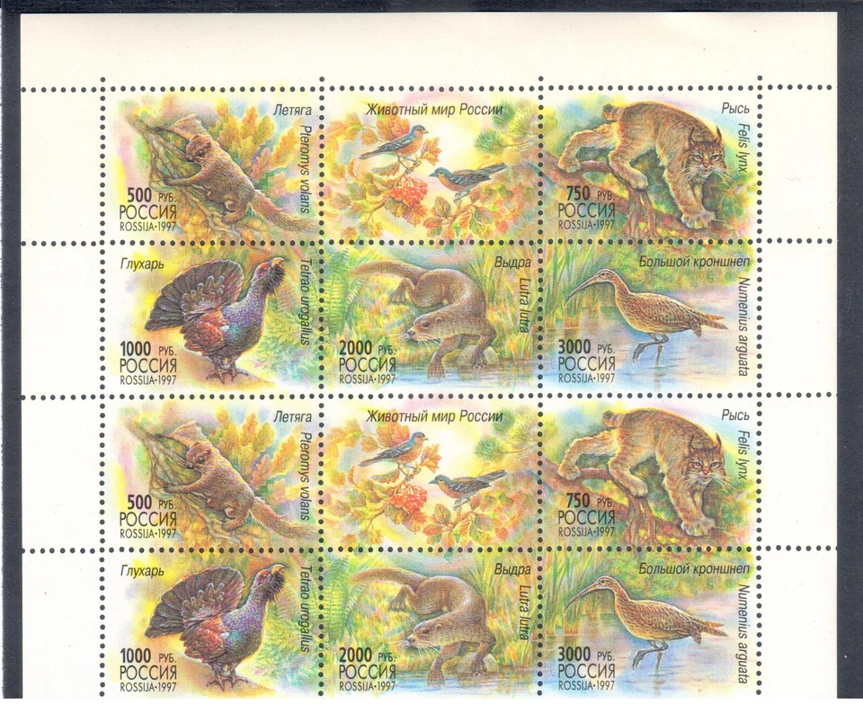 Russia 1997, Sc#6397a-e, Mi#597-601, block of 10v+2 labels, Wildlife, MNH - Image 1 of 1