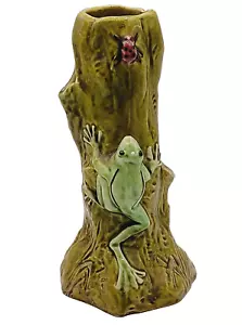 Jarrón pequeño tallado esmaltado cerámica mayólica dimensional vintage Frog Ladybug raro - Imagen 1 de 22