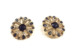 BOTTONE GIOIELLO ALTA MODA oro pietre blu crystal cm 3,5 - Imagen 1 de 2