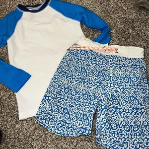 Crewcuts Boys 4/5 Long Sleeve Rash Guard Swim Set Blue White - Picture 1 of 3