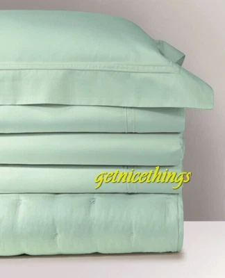 New Yves Delorme F/QN Duvet Cover 92x92 Triomphe Glace Blue Green Sateen France - Image 1 of 4