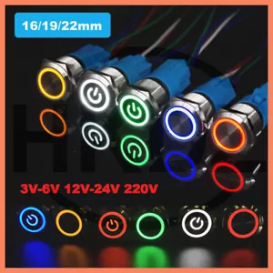 Metal Push Button Switch Momentary LED Illuminated ON/OFF 15/19/22mm 12/24/220V - Picture 1 of 34