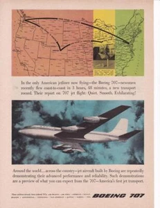 1957 Boeing 707 Print-Ad / Airline Record Coast-to-Coast / Shell Whitewall Tires - Bild 1 von 1