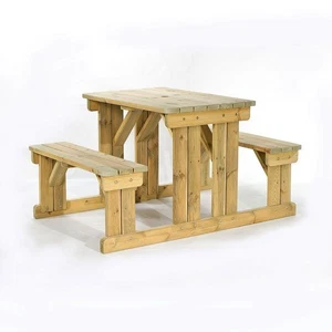 LeisureBench Guernsey 4 Seat Walk-In Wooden Picnic Table- Neutral Green - Picture 1 of 3
