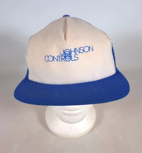 Sombrero de camionero de ala plana, Snapback, azul y blanco, Johnson Controls, climatización, vintage - Imagen 1 de 7