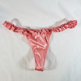 Victoria's Secret Sexy Little Things Satin Thong Medium Salmon Pink Ruffle Band