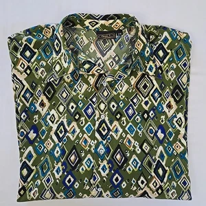 Vintage Monzini Collection Italy 70s Disco Shirt Geometric Diamond Print Herren 2XL - Bild 1 von 19