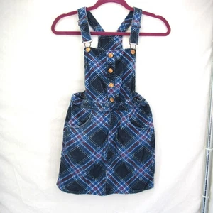 Levi Strauss & Co Girls Jumper Bibb Top Skirt Blue Black Plaid Size M (10-12yr) - Picture 1 of 12