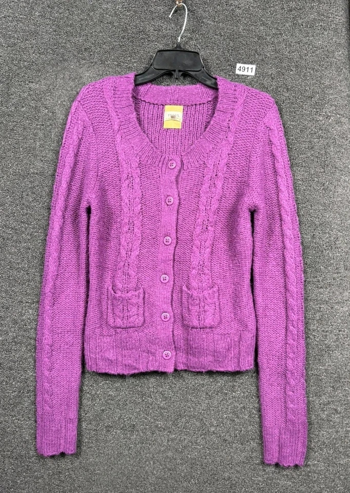 Cárdigan suéter tejido con cable mezcla de lana fósil para mujer talla L púrpura con botones  Foto 1 de 4