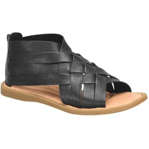 NEW Born Iwa Woven Leather Black Gladiator Shoes Sandals Flats Back Zip Straps 7 - Picture 1 of 24