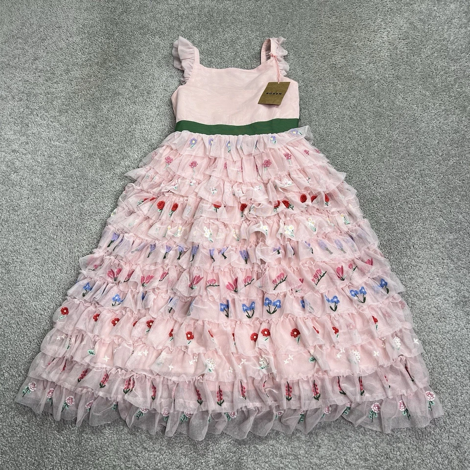 Vestido Boden Bordado Tul Tiza Rosa Flores 6-7 Años Niñas Forrado Nuevo Con Etiquetas Foto 1 de 4