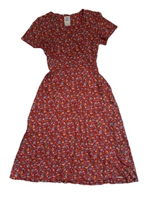 VTG 90’s Laura Ashley Short Sleeve Red Floral Shirt Maxi Dress Sz M Vtg 10 - Picture 1 of 8