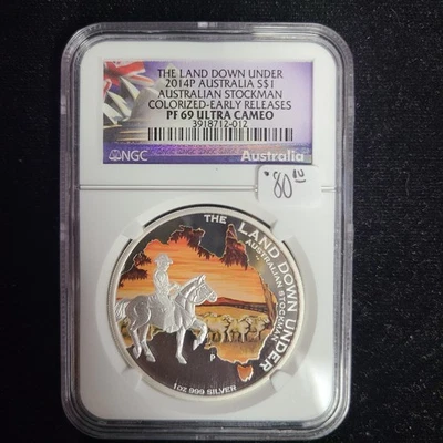 2014P Australia S$1-The Land Down Under Stockman Colorized NGC PF69 Ultra Cameo - Image 1 of 2