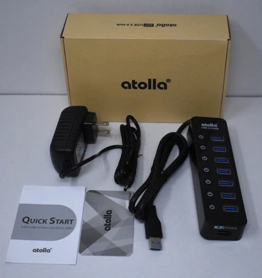 Atolla 207 Powered 7-Port USB 3.0 Hub Splitter Fast Charging Black CH-207U3 - Image 1 of 4