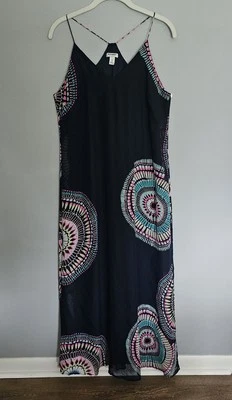 Antiguo Maxi Vestido Azul Marino Talla M Boho Colorido Azul Marino Rosa Transparente Festival Fluido Foto 1 de 4