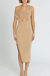 BNWT ANNA QUAN Dress Sz AU UK 14 US 10 Beige Knit Midi 100% Cotton Stretch - Picture 1 of 7