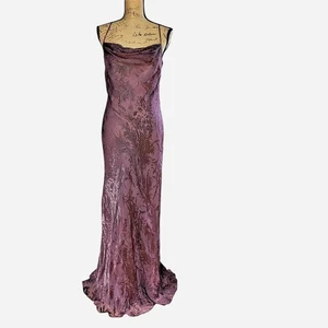 Whimsi 90s Y2K Monsoon Long Mauve Bias Cut Satin Devore Dress UK 10 (US 6) - Picture 1 of 10