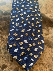 Alynn Necktie by Eric Holch Men's Seashells Blue 100% Silk Pre-Owned Very Good - Picture 1 of 9