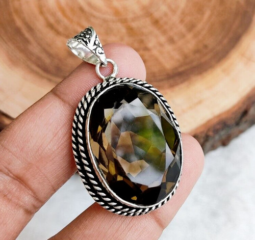 VETEMENTS Ciondolo Quarzo Fumoso 92 5 Ciondolo Cristallo Placcato Argento Fatto a Mano