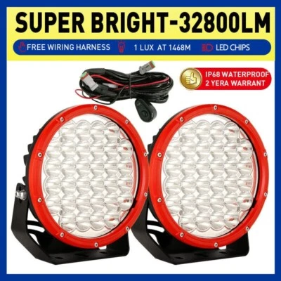 Spotlights RED Pair 9inch LED Driving Lights Round Truck 4WD Work Fog Headlights - image 1 of 4