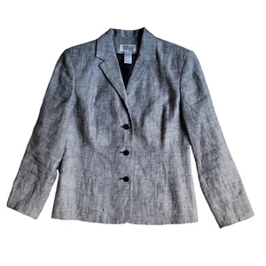 Style & Co Collection Petite 4P Women Gray Black Linen Button Up Blazer Jacket. - Picture 1 of 17